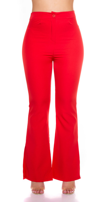 Classic Bootcut Pants with Side Slit Red